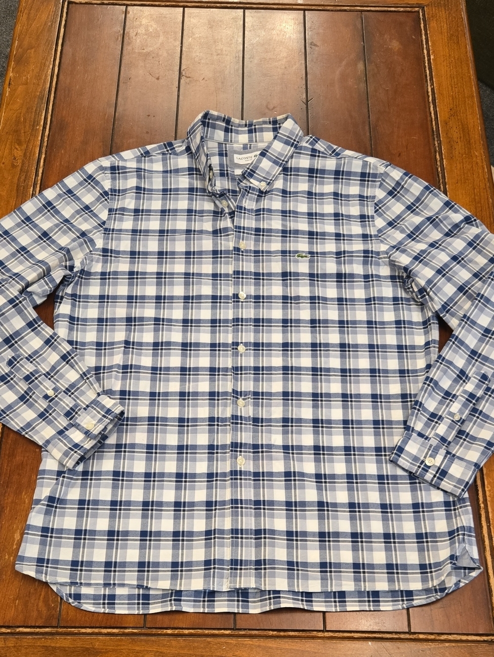 Lacoste Men's Blue & White Plaid Button-Up Shirt